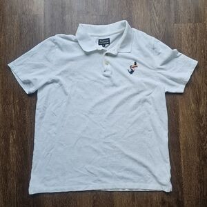 mens guiness x lucky brand logo Embroidered bird toucan polo white shirt xL